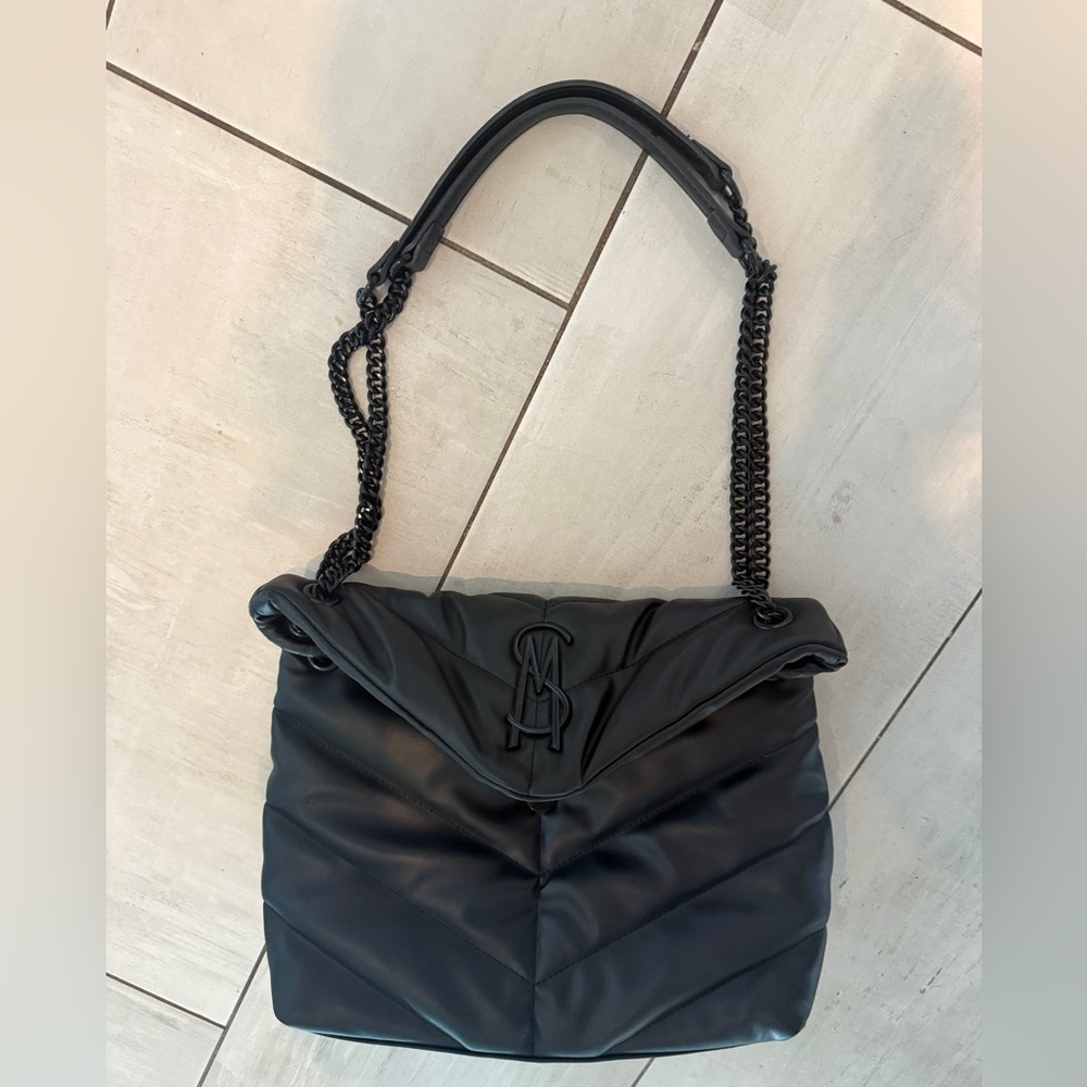 Steve Madden Black “Britta” Chevron Quilted Shoulder Bag